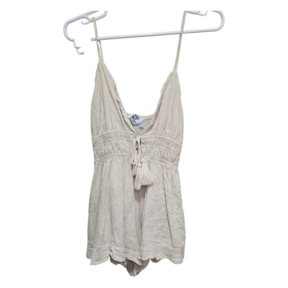 Princess Polly Cream Smocked Tie Front Romper XS US 2 Boho
